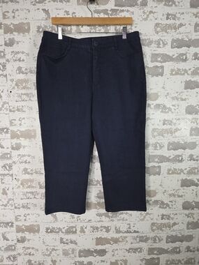 Laura Ashley Womens Capri Cropped Pants Size 16 Navy Blue Denim Stretch Casual